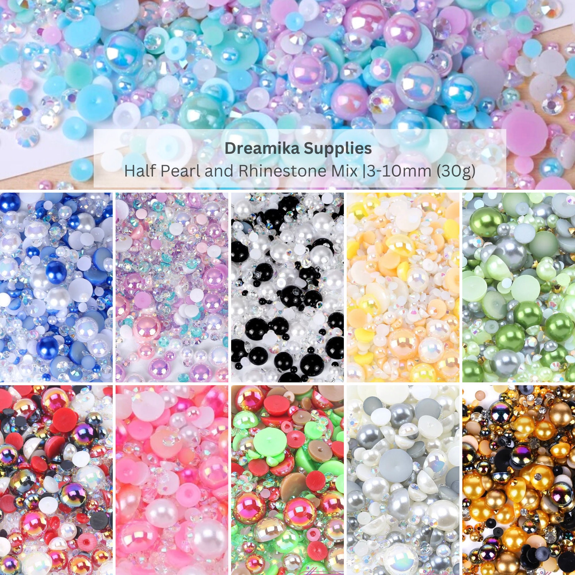 1100pcs Flatback Pearls & Rhinestones, 30g Mixed Size (3mm-10mm) Pink &  White Ab Resin Gems For Nail Art, Cups, Clothes, Shoes Decoration