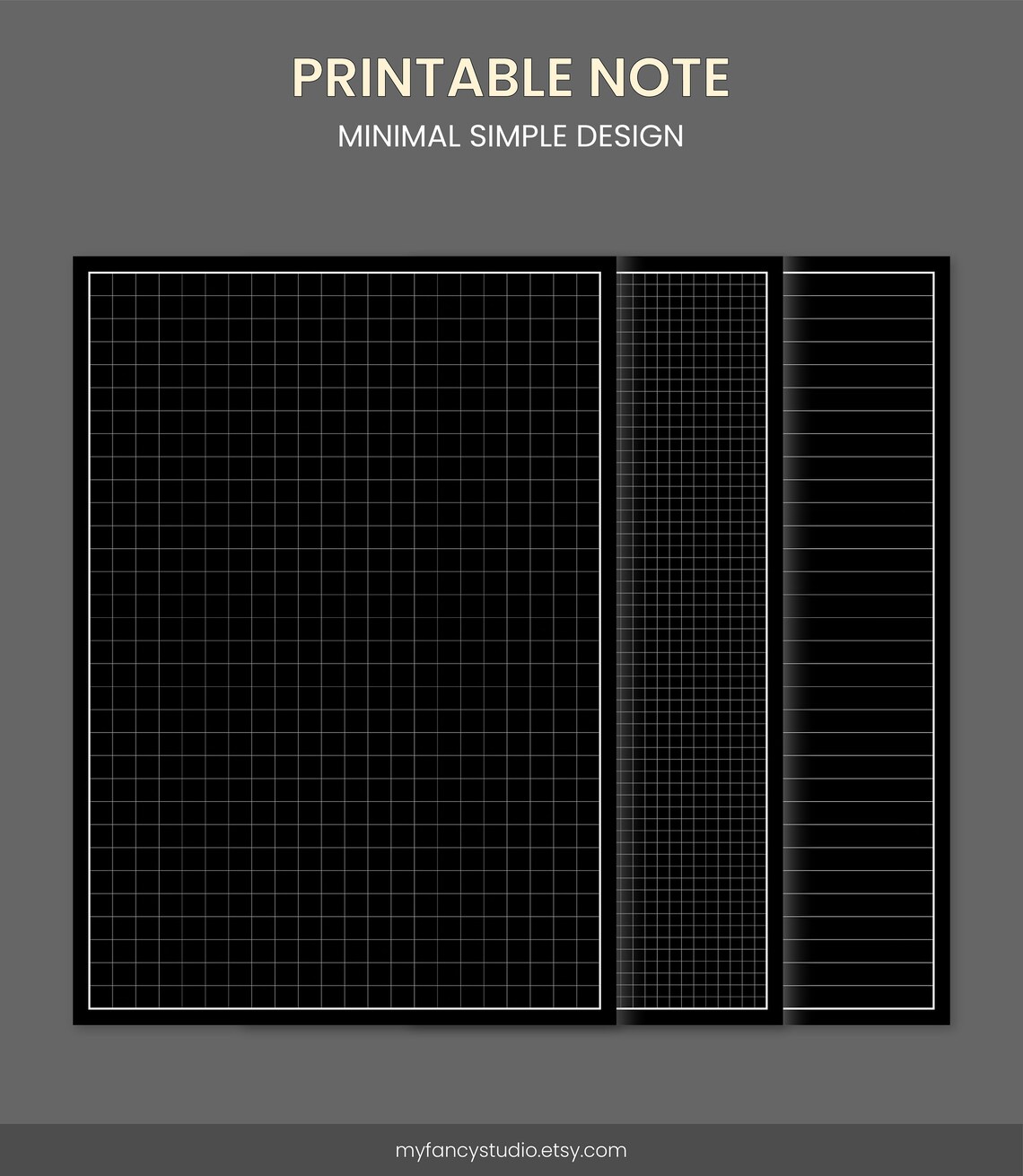 Black Note Taking Paper Black Note Template Bundle A4, LETTER Line