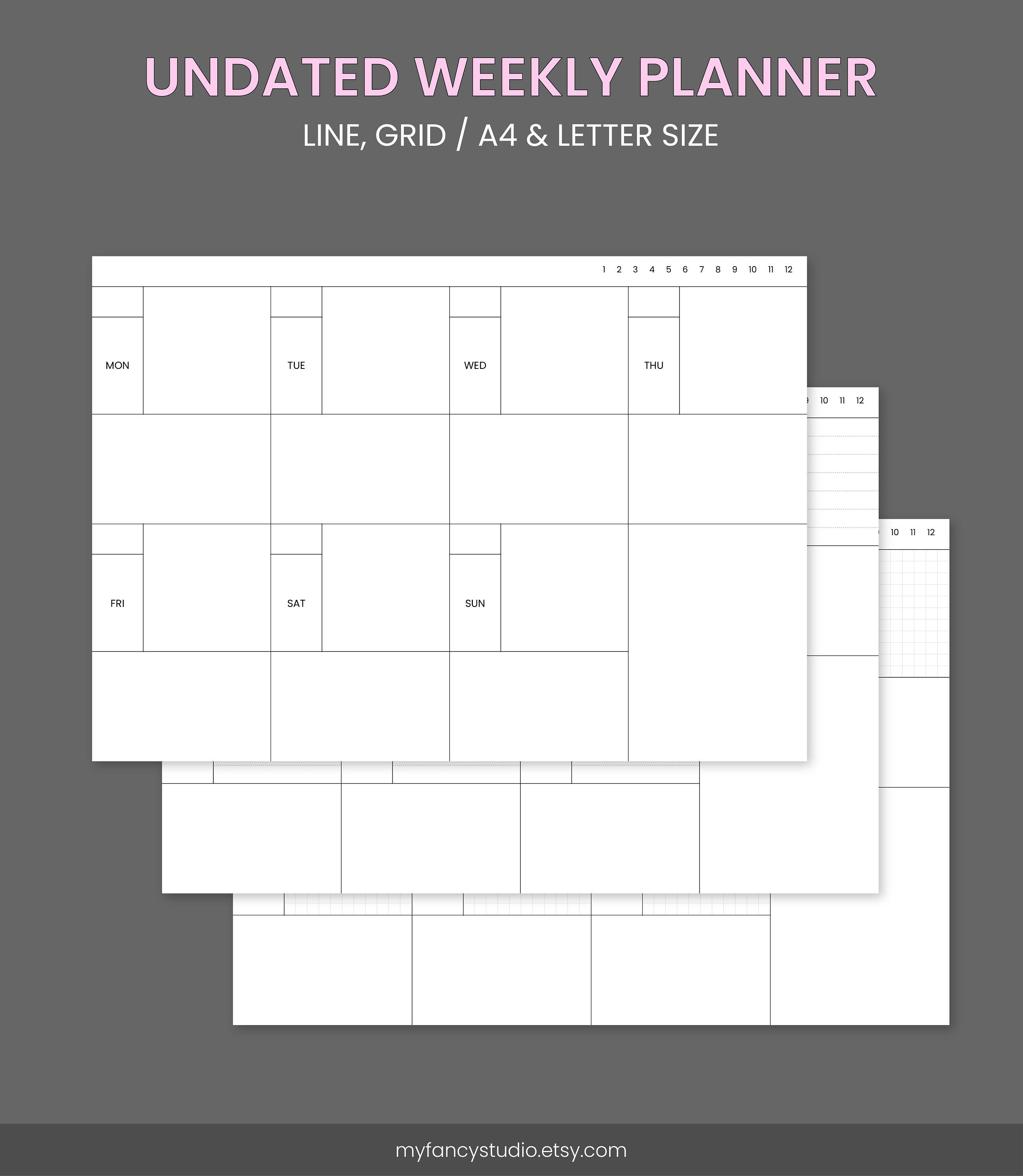 Undated Weekly Planner Line and Grid Minimal and Simple Etsy