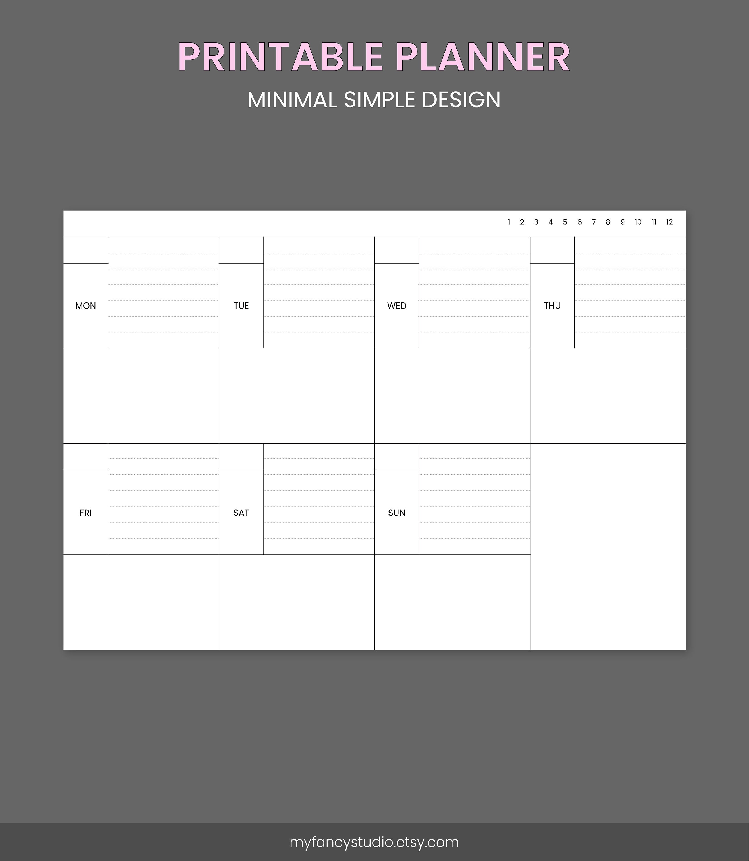 Undated Weekly Planner Line and Grid Minimal and Simple Etsy
