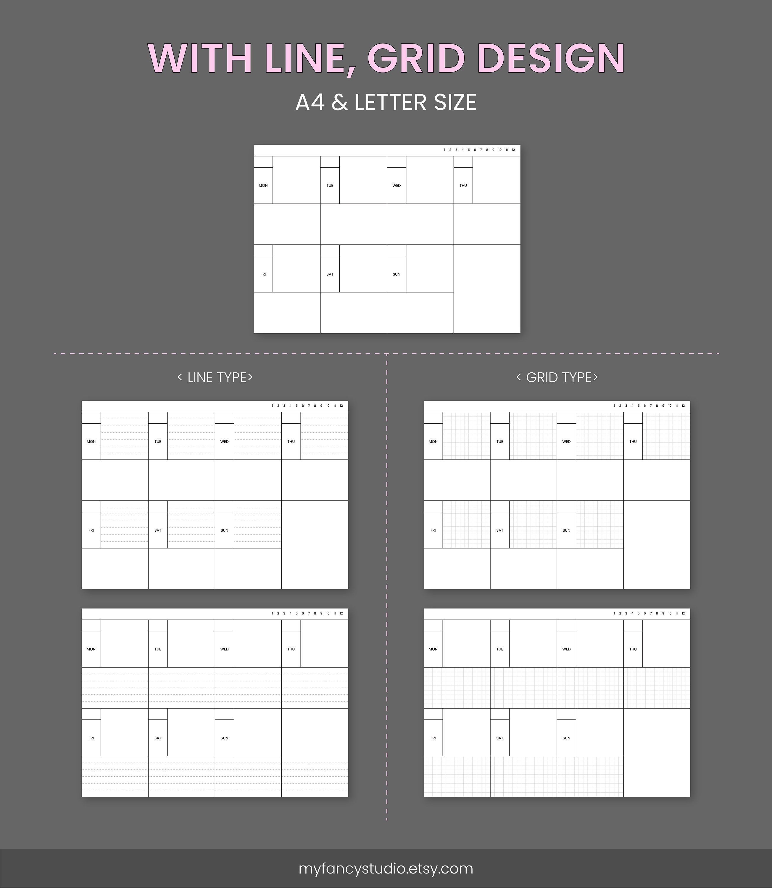 Undated Weekly Planner Line and Grid Minimal and Simple Etsy