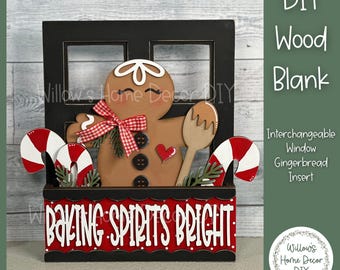 DIY Interchangeable Window Box Add-On Baking Spirits Bright- Gingerbread Craft Kit - Wood Blank - Mantle Decor - Seasonal Shelf Sitter Sign