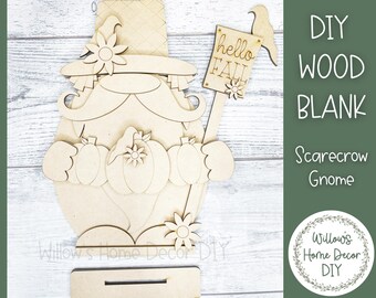 Scarecrow Gnome - DIY Kit - Fall Craft Kit - Fall Home Decor - Hello Fall Shelf Sitter - Adult Kids Craft Night - Paint Party