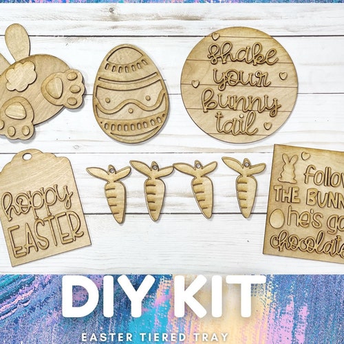 DIY Easter Tiered Tray Kit Unfinished Wood Blanks Etsy