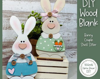 DIY Wood Blank - Prim Bunny Couple Shelf Sitter - Unfinished Craft