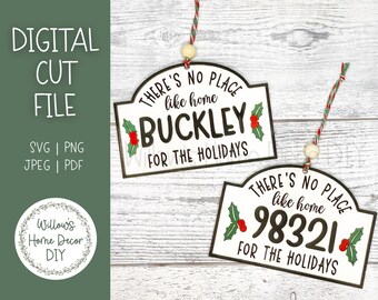 Não há lugar como o lar para as férias SVG - Cidade Código Postal Enfeite de Natal Arquivo de corte a laser - Glowforge File