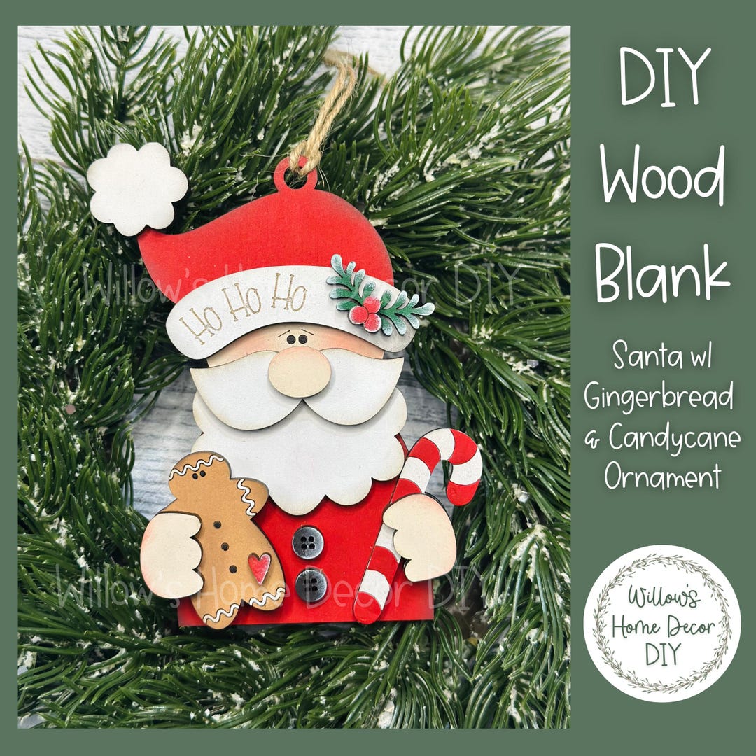 Santa With Gingerbread Candy Cane Christmas Tree Ornament - DIY Wood ...