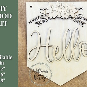 DIY Hello Floral Door Hanger - Unfinished Wood Blanks - DIY Craft Kit - Summer Spring Decor - Do It Yourself