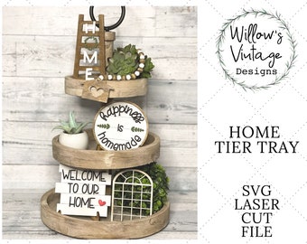Home Tier Tray SVG - Laser Cut File - Glowforge File - Farmhouse Home Decor