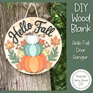 DIY Wood Blank Hello Fall Door Hanger | Unfinished Pumpkin Craft | Entryway Sign | Paint Party Supply image 2