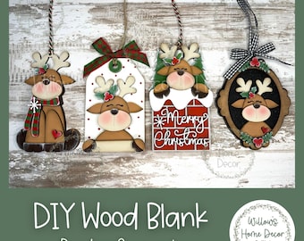 Reindeer Christmas Tree Ornament - Merry Christmas - DIY Wood Blank - Holiday Winter Decor - Tree Decoration - Adult Kids Paint Kit