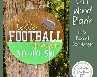 DIY Wood Blank Hello Football Season Door Hanger - Unfinished Adult Kids Craft - Fall Sports Porch Decor - Front Door Sign Paint Party Blank