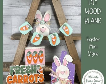 DIY Primitive Easter Tiered Tray Set - Easter Decor - Mantle Decor - Wood Decor - Easter Bunny - Fresh Carrots - Spring Mini Signs