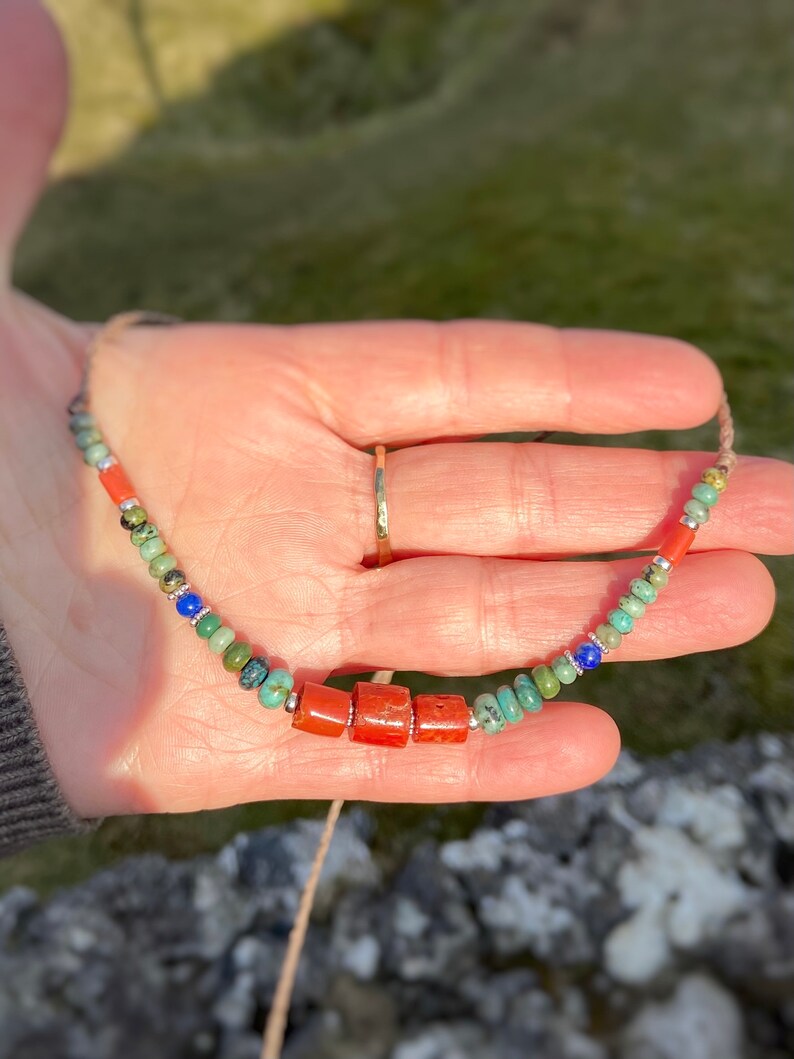 Navajo style Beaded Necklace Chunky Red Coral Choker Turquoise and Lapis Lazuli Necklace uk Western style Necklace Gift Idea for women uk
