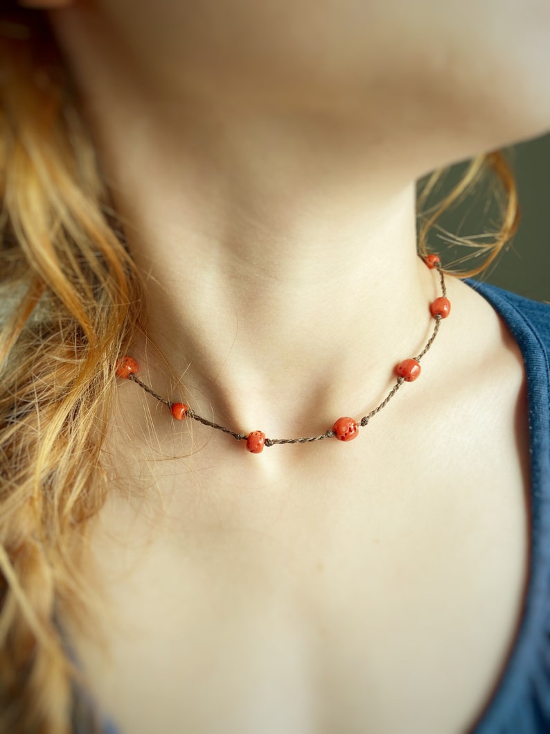 Dainty Red Coral Necklace uk Red Bracelet Mediterranean Coral Choker Gift for Woman Bohemian Crystal Jewellery Beaded Coral Choker uk