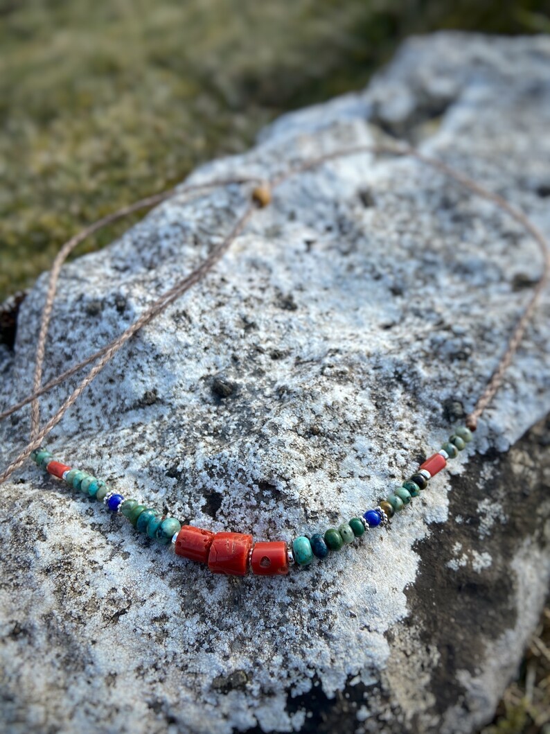 Navajo style Beaded Necklace Chunky Red Coral Choker Turquoise and Lapis Lazuli Necklace uk Western style Necklace Gift Idea for women uk