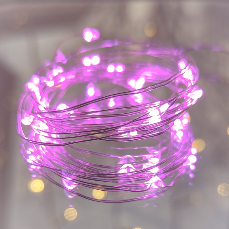 LED Soft Lilac Battery Wire Fairy Lights Length 2metres Home/Wedding/Occasion/Christmas/Baby Shower image 1