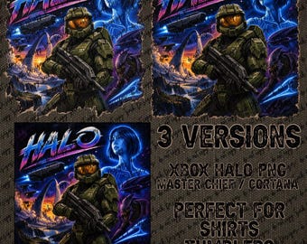 Halo MasterChief Cortana PNG - Spartan 117 w stylu grunge z lat 90., grafika pikselowa, projekt koszulki / opakowanie na kubek / gra na Xbox PNG / gra wideo