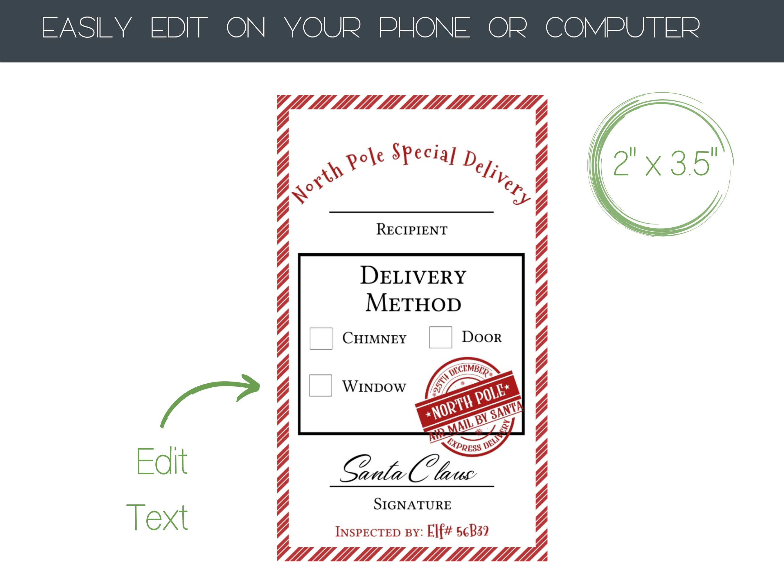 Printable Santa Claus Special Delivery Tag Editable Gift Tag North Pole ...