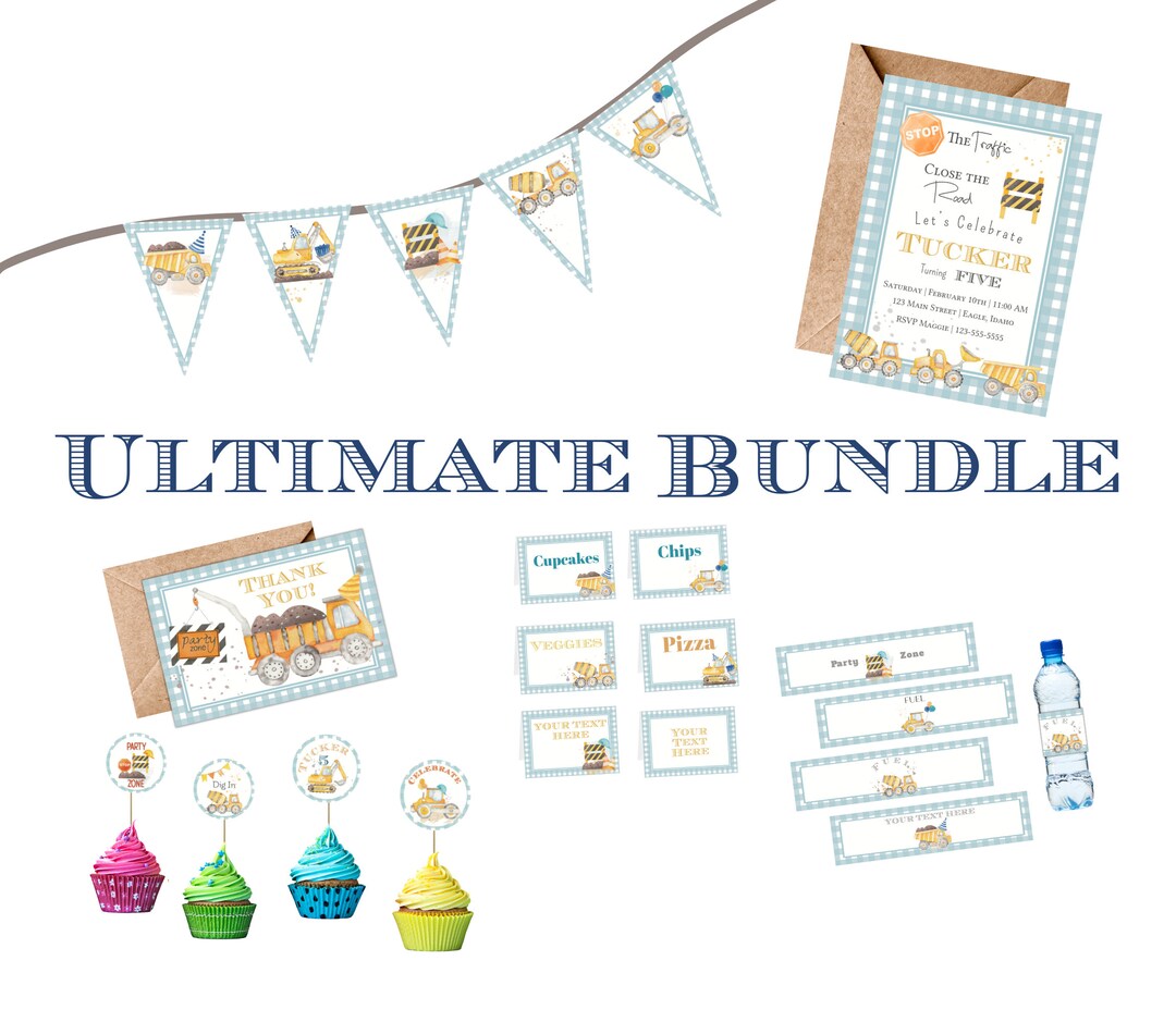 Printable Construction Birthday Party Bundle Editable - Etsy
