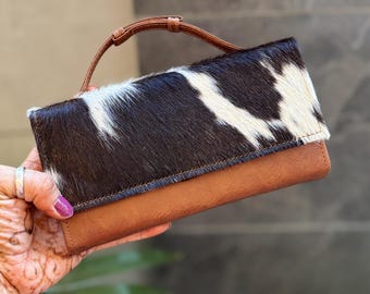 Cartera de mano de piel de vaca para mujer, de piel auténtica, estilo occidental, nueva llegada, para fiestas.
