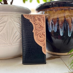 Hermosa billetera larga de diseñador para hombre, hecha a mano, de cuero tallado, oferta especial, elegante y a la moda, regalo para él