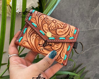 Combo Of 5 Coin Purse Hot Sale Hand Tooled Carving Small Size Wallet Clutch Multi Uses Western Leather Pouches Hot Sale Wallet For Women