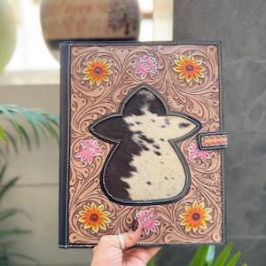 Hand-tooled Leather Portfolio Cowhide Hand Tooled Leather Padfolio Folio Case Portfolio Binder Document Business Organizer in Western Gifts