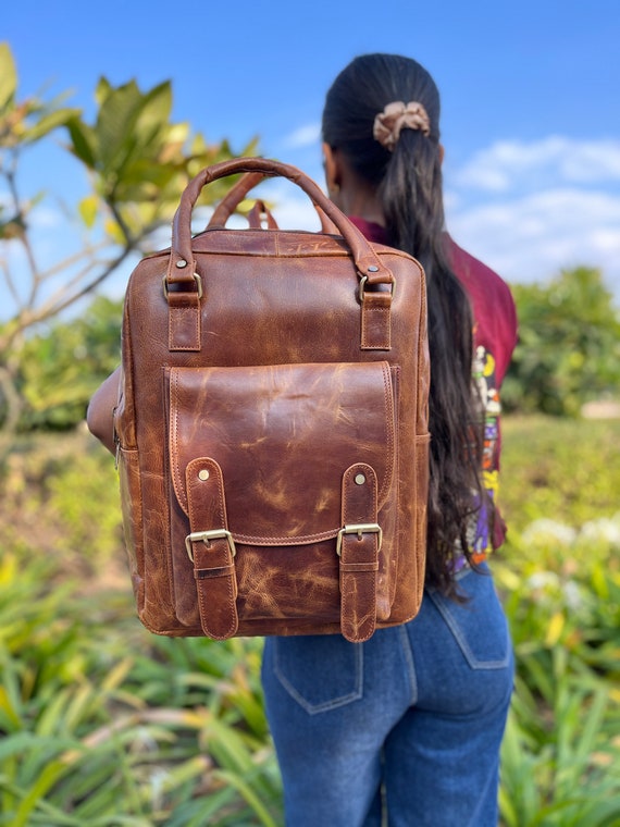 Unisex Genuine Leather Backpack: Western Style Vintage 