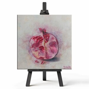 Pomegranate Original Oil Painting on canvas, Mini canvas painting, Still life painting 11.8 x11.8x0.6 in.