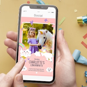 Invito digitale con foto per il tuo compleanno - biglietto - WhatsApp, email o da stampare - festa unicorno - biglietto invito - personalizzato