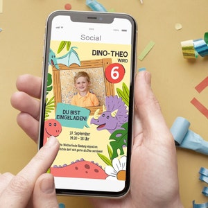 Cyfrowe zaproszenie ze zdjęciem na urodziny - karta - WhatsApp, e-mail lub do druku - impreza dinozaurów - karta z zaproszeniem - spersonalizowana