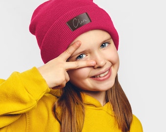 Kinder Mütze personalisiert | Hipster Beanie | Mütze | Wintermütze | Pinke Mütze mit Namen | Herbst