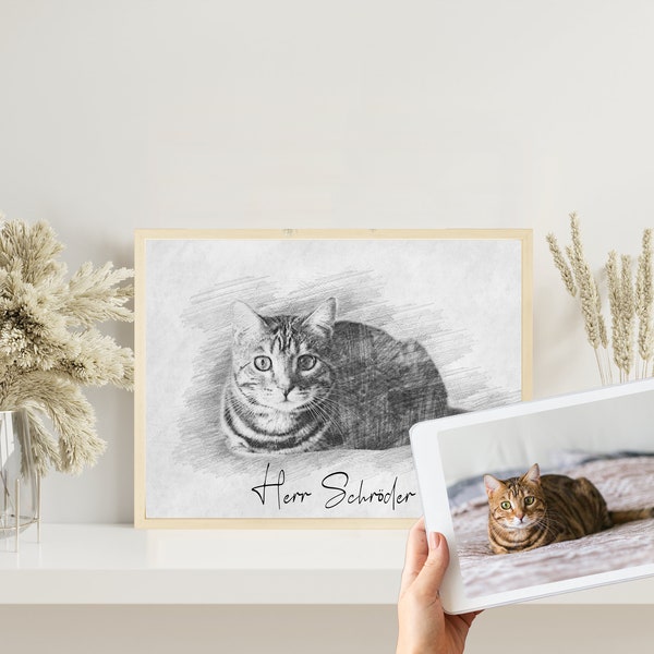 Digitale Bleistift Zeichnung von deinem Haustier | Skizze vom Foto | Individuelle Bleistiftskizze | Hund | Katze | Pferd | Tier | Bild