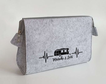 Wohnwagen Kulturtasche aus Filz 28x19x8 cm | Personalisiert | Kosmetiktasche mit Namen | Campingtasche | Camper | Geschenk | Camping