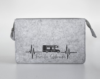 Wohnmobil Kulturtasche aus Filz 28x19x8 cm | Personalisiert | Kosmetiktasche mit Namen | Kulturtasche | Camping | Geschenk | Beauty Bag