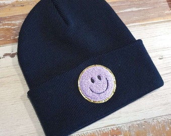 Blaue Kinder Mütze SMILEY | Hipster Beanie | Mütze | Wintermütze | Blaue Mütze mit Smiley | Herbst