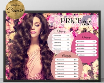 Hair Stylist Price List Template, Beauty Salon Template, Editable In Canva, Hair Care, Instant Download, Beauty Salon Printable Forms