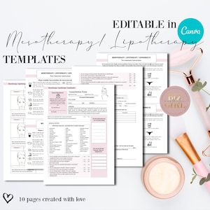 Editable Mesotherapy/ Lipotherapy/ Lipodissolve Forms, Esthetician Client Intake Form, Facial Consulation Form, Spa Template, Instant