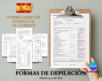 Spanish/ESPAÑOL Forma de Depilación, Spanish Waxing Treatment Forms, Formas de Esteticista, Esthetician Form, Instrucciones Post Tratamiento