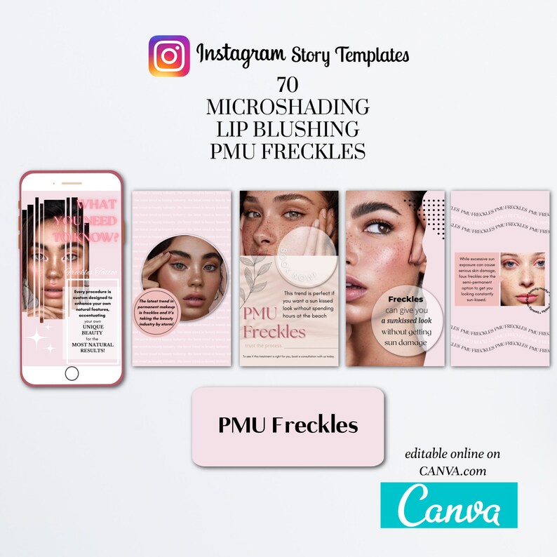 Permanent Makeup Instagram Story Templates, Editable Microshading IG Story, Lip Blushing, PMU Freckle, Esthetician, Canva, Beauty Business image 4