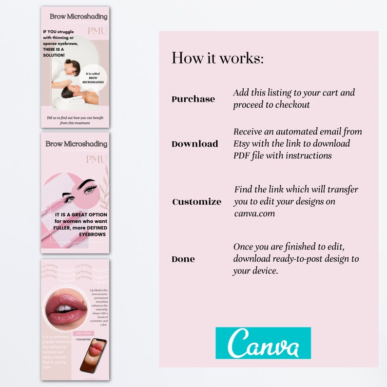 Permanent Makeup Instagram Story Templates, Editable Microshading IG Story, Lip Blushing, PMU Freckle, Esthetician, Canva, Beauty Business image 6
