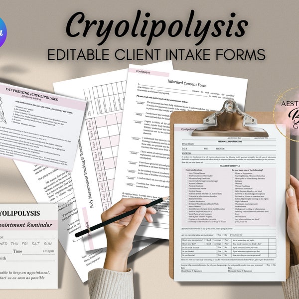 Cryolipolysis Client Intake Forms, Editable Cryo Lipo Consultation Form, Fat Freezing Treatment Template, Esthetician Forms, Med Spa Consent