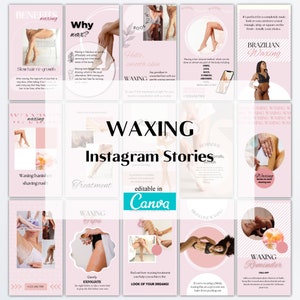 Editable Waxing Instagram Story Template, Waxing Social Media IG Story, Esthetician Template, Beauty Salon Post, Canva, Hair Removal Stories