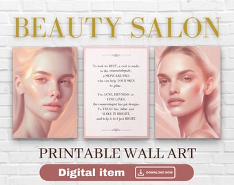 Schoonheidssalon Art Afdrukbare Cosmetologie Wall Decor Beauty Room Poster Digitale schoonheidsspecialiste Art Print Woman Face Entryway Salon Artwork Instant