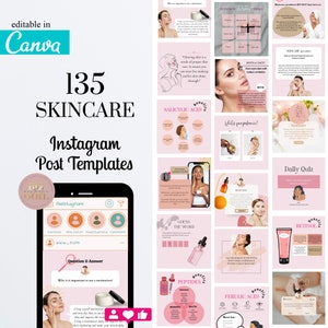 Skincare Editable Instagram Post Templates, Beauty Salon Social Media Posts, Aesthetician Instagram Posts, Facials Posts, Pink/Stylish Posts