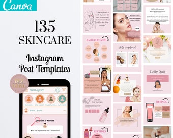 Skincare Editable Instagram Post Templates, Beauty Salon Social Media Posts, Aesthetician Instagram Posts, Facials Posts, Pink/Stylish Posts