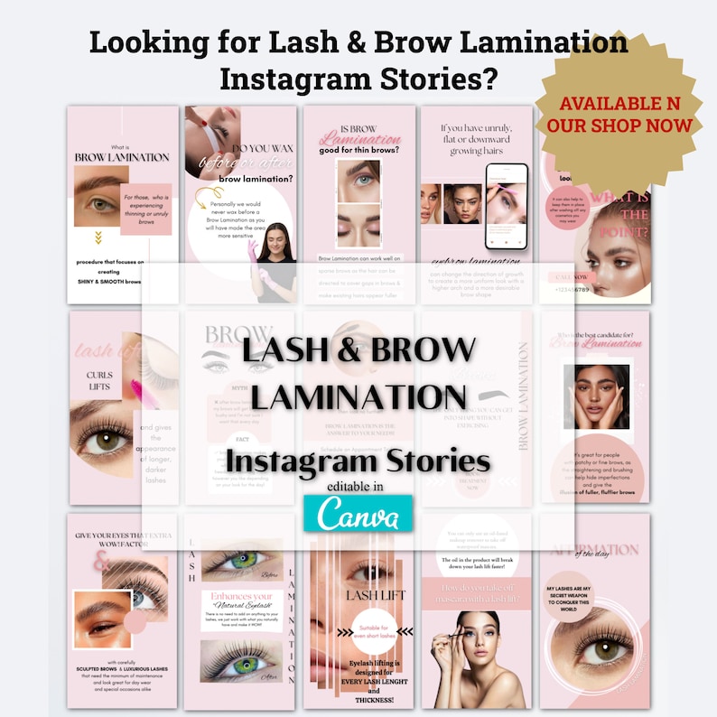 Lash and Brow Lamination Instagram Post Templates, Lash & Brow Lift IG Feed, Lash Specialist Social Media, Editable in Canva, Beauty Salon image 8