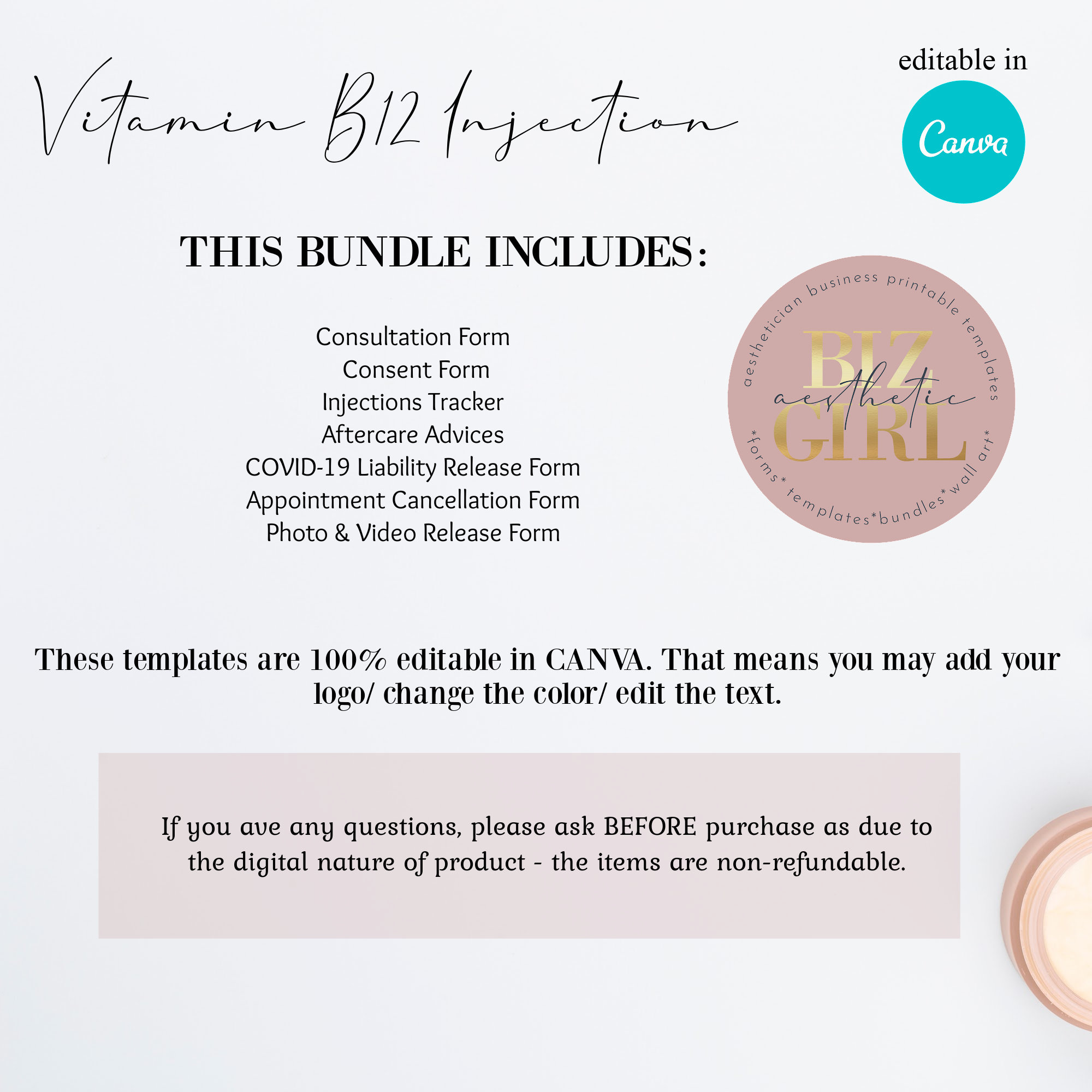 Editable Vitamin B12 Injection Forms B12 Client Intake Form - Etsy