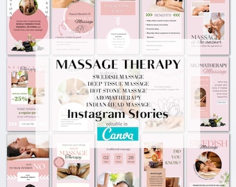 Massage Therapy Instagram Story, Canva Editable IG Story Template, Swedish/Deep Tissue/Hot Stone/Aromatherapy Massage, Spa Salon Insta Posts